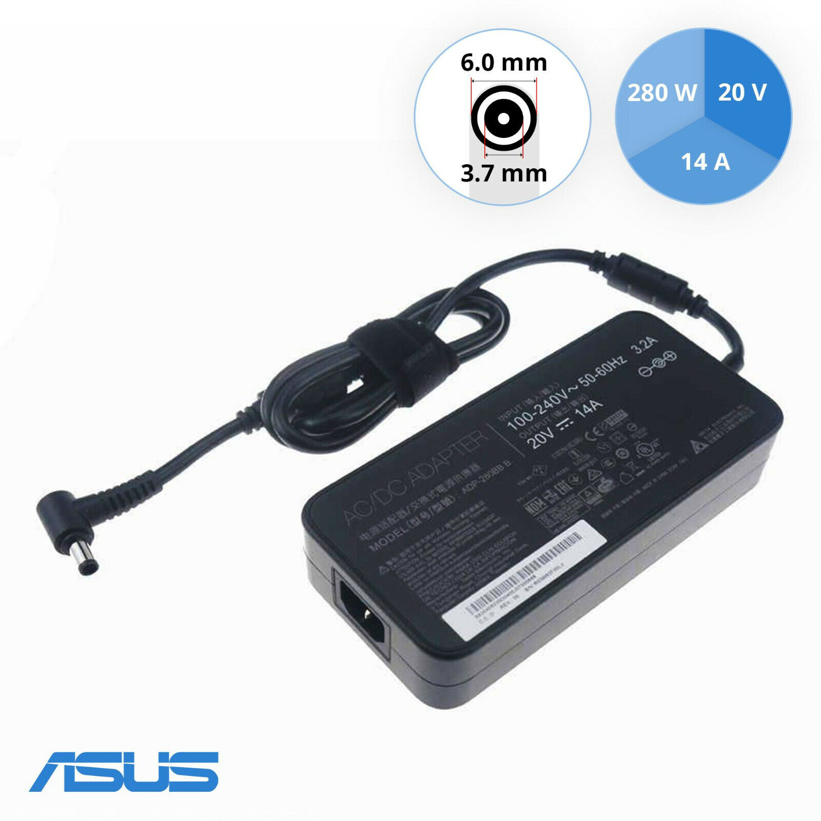 Sạc Adapter Asus 20V 14A 280W Chân sạc 6.0mm*3.7mm